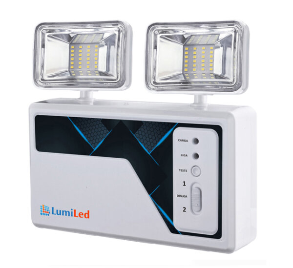 Iluminação de Emergência LED - 3.000 Lúmens com 2 Faróis